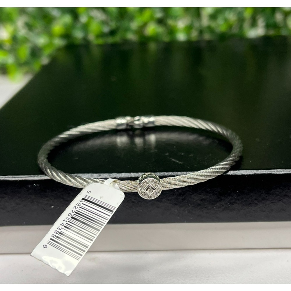 CHARRIOL 18K White Gold 0.05ct Diamond Stainless Steel  Wire Cable Bracelet Sz 7